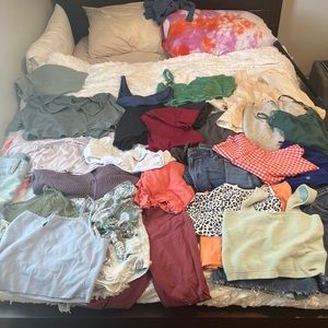 TWO BINS OF CLOTHES FOR SALE ALL TRENDY TEEN CLOTHES 56 ARTICLES OF CLOTHES